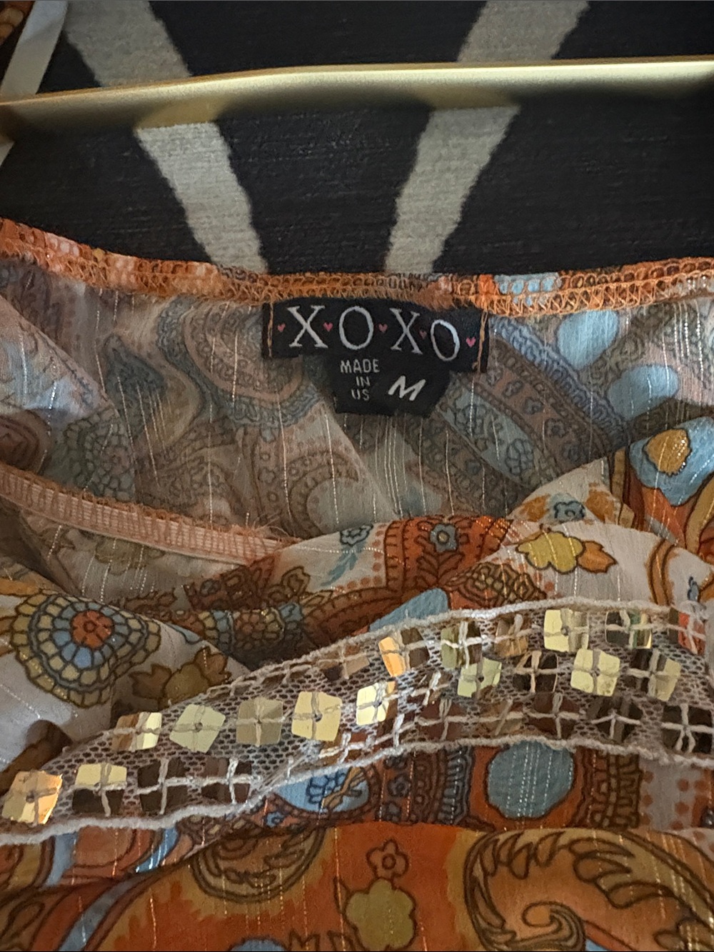 XOXO Orange Paisley Halter Handkerchief Hem Top - Picture 3 of 4